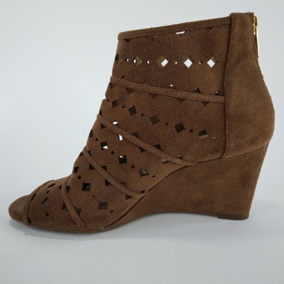 Michael Michael Kors Uma Brown Suede Wedge Peep Toe Ankle Boots Size 10M - Picture 8 of 13